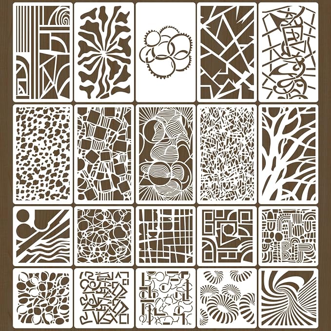 20 Pcs Abstract Texture Stencils Mixed Size Geometric Stencils by Unknown