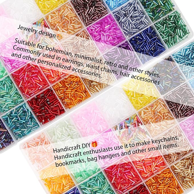 EuTengHao 9600Pcs Tube Beads Kit 7mm Glass Bugle Seed Beads - Image 7
