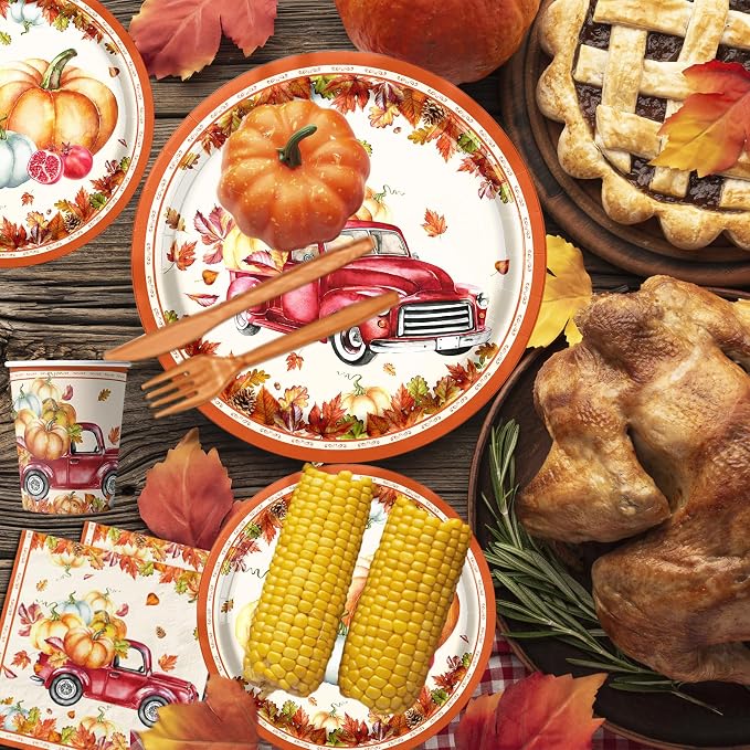 142Pcs Fall Party Plates and Napkins Party Supplies, Autumn Pumpkin Leaves - Image 4