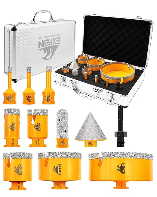 Tile Hole Saw Kit 11pcs - Diamond Core Drill Bits Set (6/8/10/25/35/50/75/125mm) & Adapter for Tile Marble Granite with 4/5" Diamond Finger Bit and 2" Chamfer Bit Trimming Holes