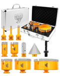 Tile Hole Saw Kit 11pcs - Diamond Core Drill Bits Set (6/8/10/25/35/50/75/125mm) & Adapter for Tile Marble Granite with 4/5" Diamond Finger Bit and 2" Chamfer Bit Trimming Holes