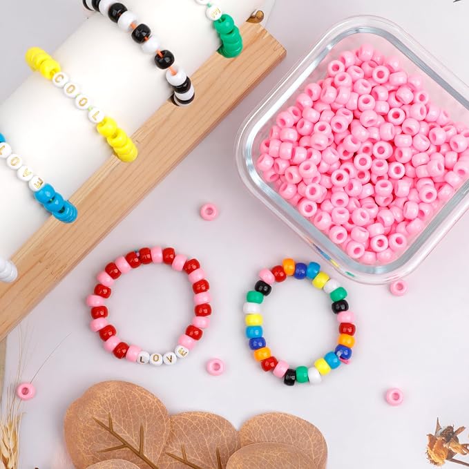 1000Pcs Pony Beads Bracelet 9mm Pink Plastic Barrel Pony Beads - Image 4