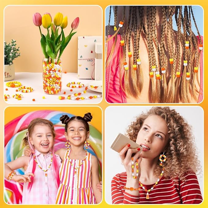 UPINS 1200Pcs Yellow Orange Pony Beads, Halloween Fall Autumn Color Beads - Image 7