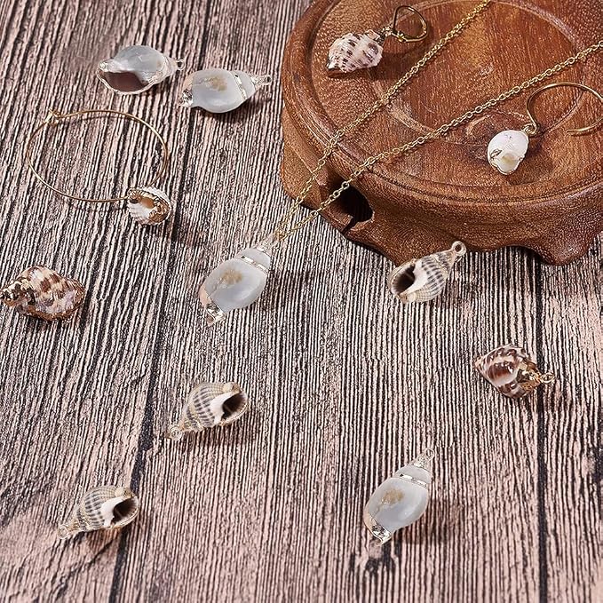 SUNNYCLUE 1 Box 16Pcs Oval Ocean Beach Spiral Seashells Craft Charms Connectors - Image 4