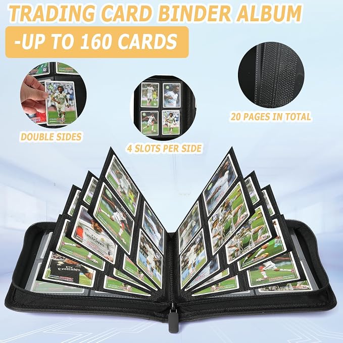 4 Pocket Ringless Side Loading Trading Card Binder, 160 Cards PU Fixed Page - Image 4
