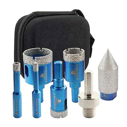 Tile Hole Saw Kit - BRSCHNITT Diamond Core Drill Bit Set 6/8/20/25/35mm Drill Bit &1 3/8" Diamond Chamfer Bit for Porcelain Tile Ceramic Marble Granite & Adapter