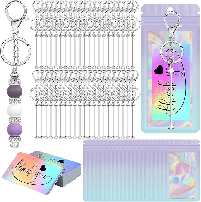 42/84/126 Pcs Beadable Keychain Bars Bulk Blank DIY Beaded Keychain Making by Unknown