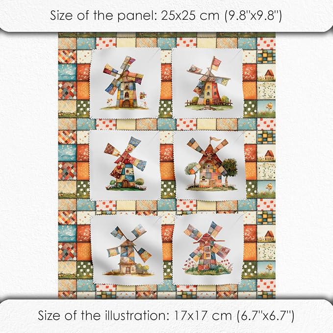 Patchwork Fabric Panel with Windmill Designs – 100% Cotton Satin, 6 Printed - Image 6