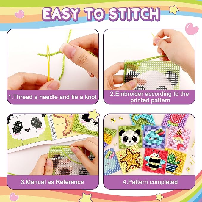Caydo 8-in-1 Cross Stitch Kit for Beginners Kids, Includes 8 PCS Plastic Canvas - Image 4