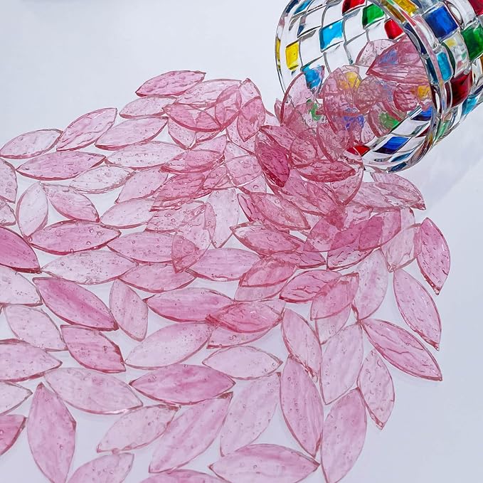 LITMIND 120 Pieces Pink Textured Transparent Mosaic Glass Petals & Leaves in 2 - Image 7