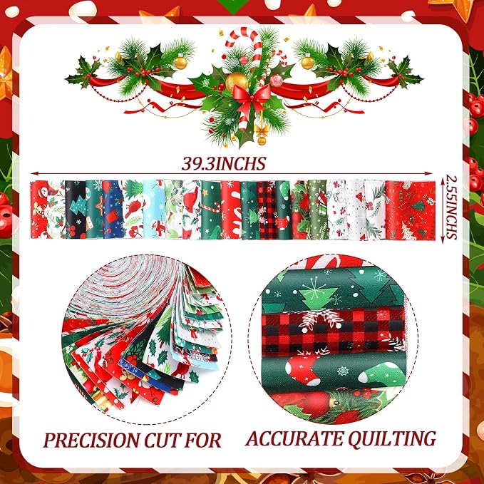 Hosuly 40 Pcs Christmas Fabric Jelly Fabric Quilting Patchwork Roll Red and - Image 2
