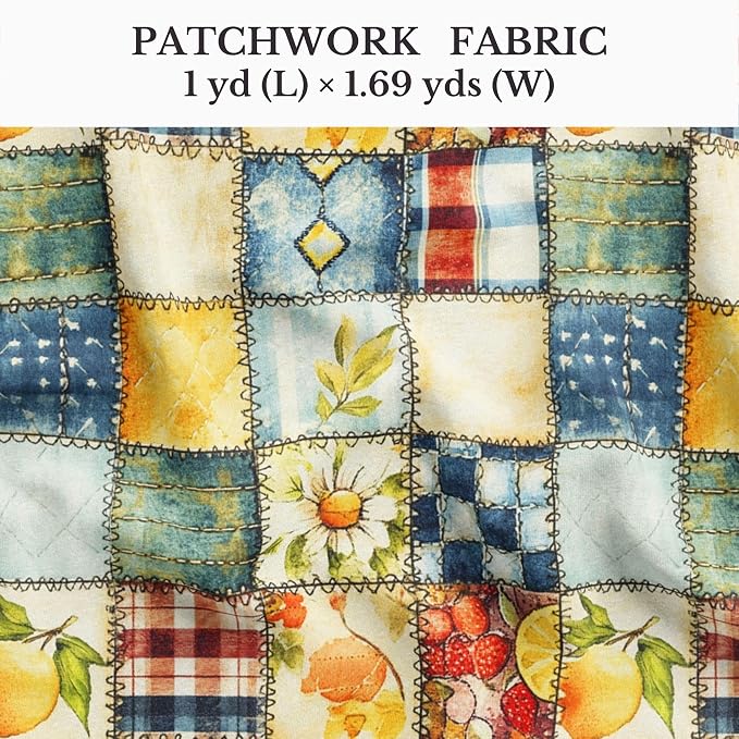 Patchwork Cotton Fabric Panel 61 x 36.6 Inches, Lemon Fruit Quilt Style Pattern - Image 2
