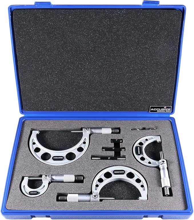 Accusize Industrial Tools 0-4 inch x .0001'' Ultra-Precision M-Type Outside Micrometers Carbide Tipped 4 Pc Set, EG00-0904