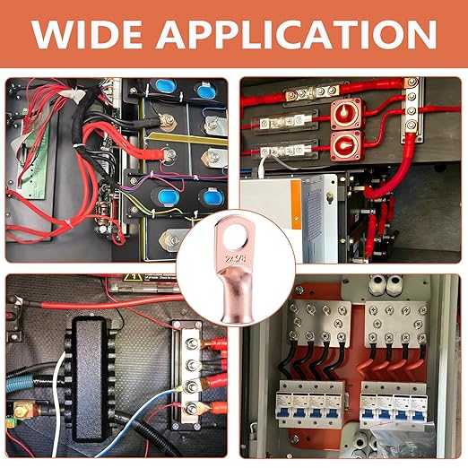 62PCS 2 AWG Ring Terminal Connectors Battery Copper Wire Lugs 2 Gauge 5/16", 3/8", 1/4", 1/2" with Heat Shrink Tubing Set, 30Pcs Battery Cable Ends and 32PCS Heat Shrink Tubing