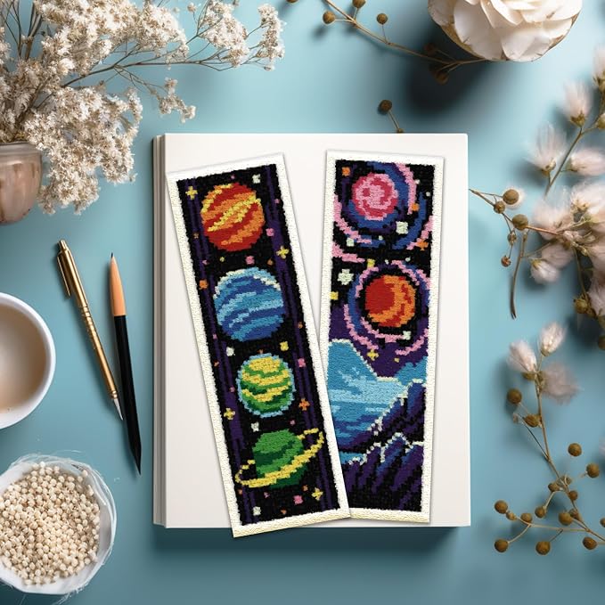 ACRNIGHEET 6PCS Cross Stitch Bookmark Kits Cosmic Planet Pattern Counted Cross - Image 7
