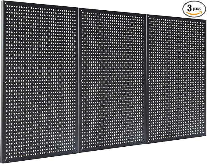 Peg Board,3 Pack 16-Inch X 24-Inch Heavy Duty Metal Peg Board Tool Organization Panels,Ideal for Storage Solutions in Garages, Workbenches, Workshops, Kitchens, and Other Iocations(Black)