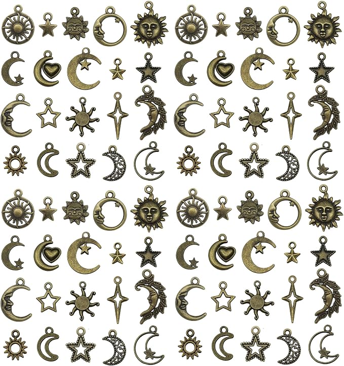 WOCRAFT 60pcs Antique Bronze Sun Moon Star Bracelet Charms by WOCRAFT