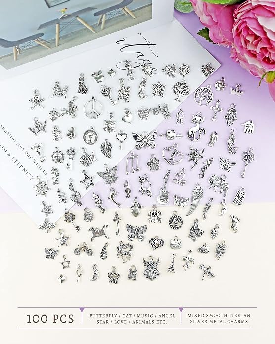 JIALEEY Wholesale Bulk Lots Jewelry Making Silver Charms Mixed Smooth Tibetan - Image 5