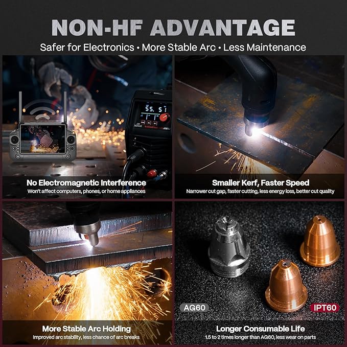 ARCCAPTAIN iControl [Non-HF] Plasma Cutter CUT55 MP with APP Control, 55Amp Blowback Pilot Arc, 120V/240V, Upgraded LED Display, Grid Cutting, Rust Removal, Plasma Gouging, Pressure Detection