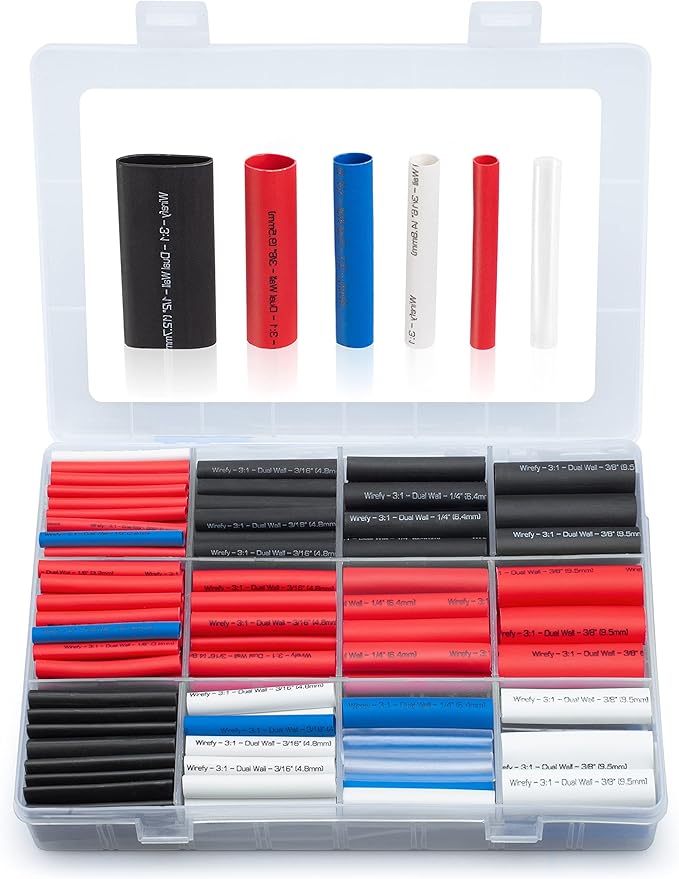 Wirefy | Wire Heat Shrink Tubing Kit - 3:1 Ratio Heat-Shrink Tube - Adhesive Lined Wire Wrap Kit - Electrical Heatshrink Tubes - Waterproof Industrial Tubing | 5 Colored Assorted - 275PCS