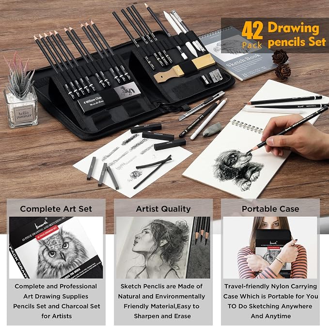 Brusarth 42 Pack Drawing Set Sketching Kit, Pro Art Sketch Supplies - Image 6