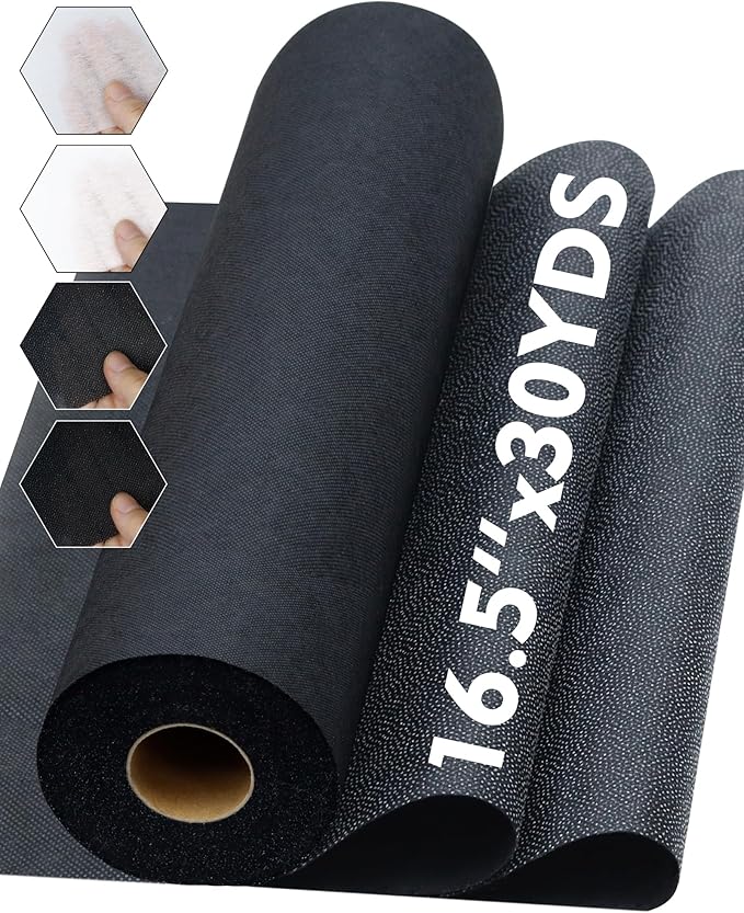 PLANTIONAL Medium Weight Black Iron-On Non-Woven Fusible Interfacing: 16.5" x by PLANTIONAL
