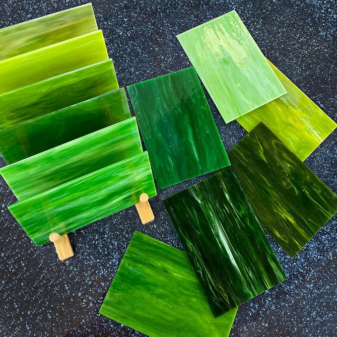 LITMIND 12 Sheets Green Stained Glass Sheets – 4 x 6 Inch Assorted Opaque Art - Image 2