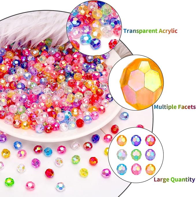 BONNY BOXX 1000pcs 6mm Acrylic Faceted Round Crystal Beads Transparent Mix - Image 4