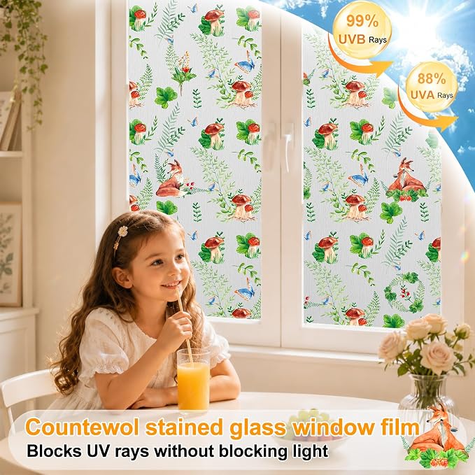 Countewol Privacy Window Films Stain Glass Cling No Glue Anti-UV Window Sticker - Image 6