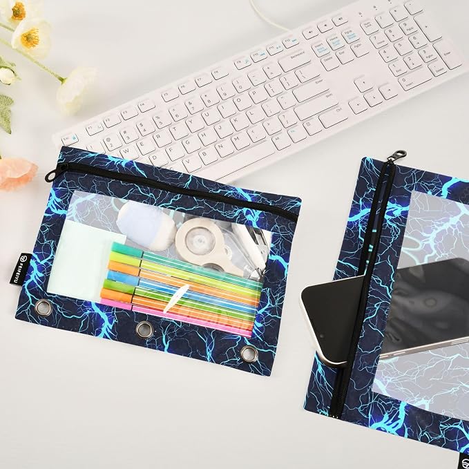 Custom Dark Blue Electric Lightning Pencil Pouch - Image 5