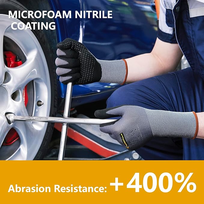 Tarantula Safety Work Gloves MicroFoam Nitrile Coated 3 Pairs,Endurance Seamless Knit Nylon,Dots on Palm,Dot Grip Gloves,Small
