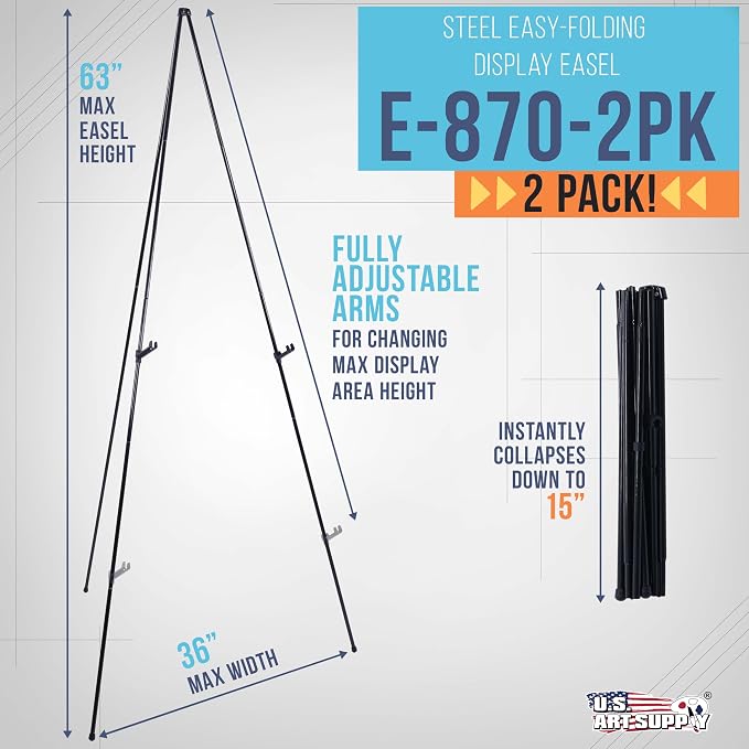 U.S. Art Supply 63" High Metal Folding Display Easel - Image 2