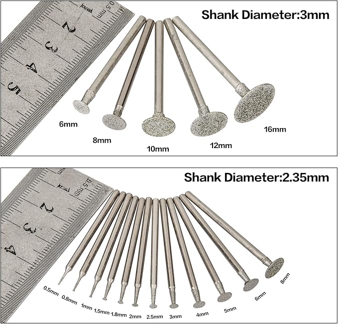 Stone Carving Set Diamond Burr Bits Compatible with Dremel, 17PCS Polishing Kits Rotary Tools Accessories with 2.35mm 3mm Shank T Shape for Carving, Engraving, Grinding, Stone, Rocks, Jewelry, Glass
