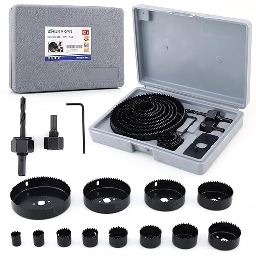 Hole Saw Set with 3/4" to 5"(19mm-127mm) 19PCS Hole Saw Kit for Soft Wood, Plastic, PVC Board, Including Saw Blades, Mandrels, Installation Plate, Drill Bits, Hex Key with Storage Case