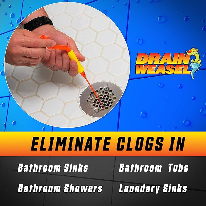 FlexiSnake Drain Weasel Refill - Sink Snake Hair Clog Remover Tool, Sink, Pipe, Bathroom, Bathtub Drain Cleaner, 18-inch Long Flexible Disposable Wands, Made in The USA, 5 Pack