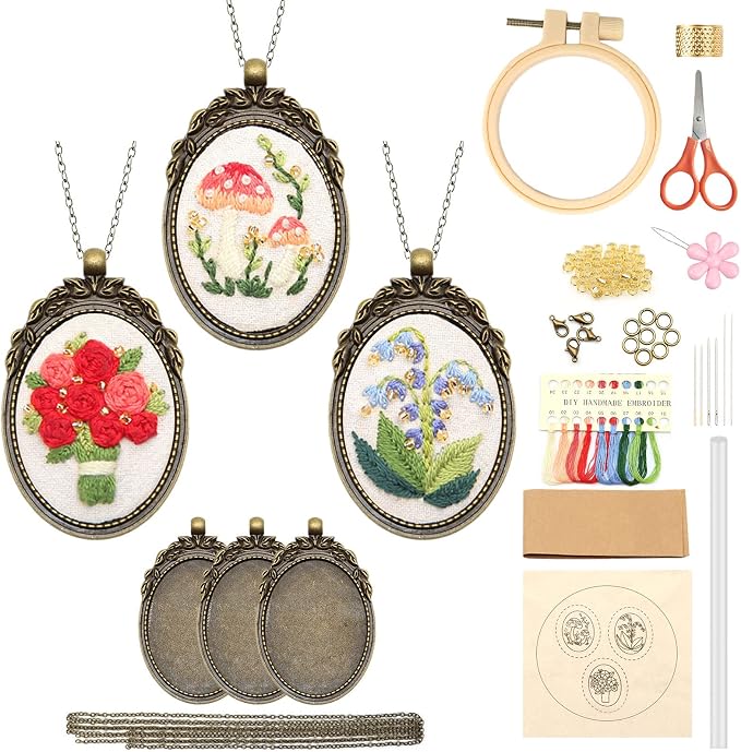 ZOCONE 3 Packs Embroidery Necklace Kit, Embroidery Pendant Kits Mini Cross by ZOCONE