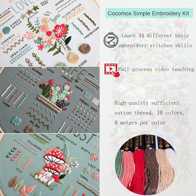 COCOMOX 3 Sets Embroidery Kit for Beginners Adults, Needlepoint Cross Stitch - Image 2