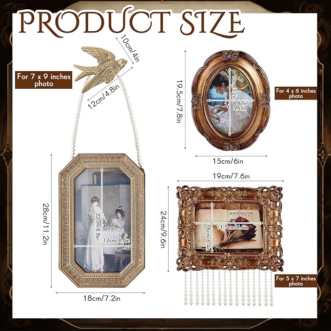 Wonderjune 3 Pcs Vintage Picture Frames Set - Image 2
