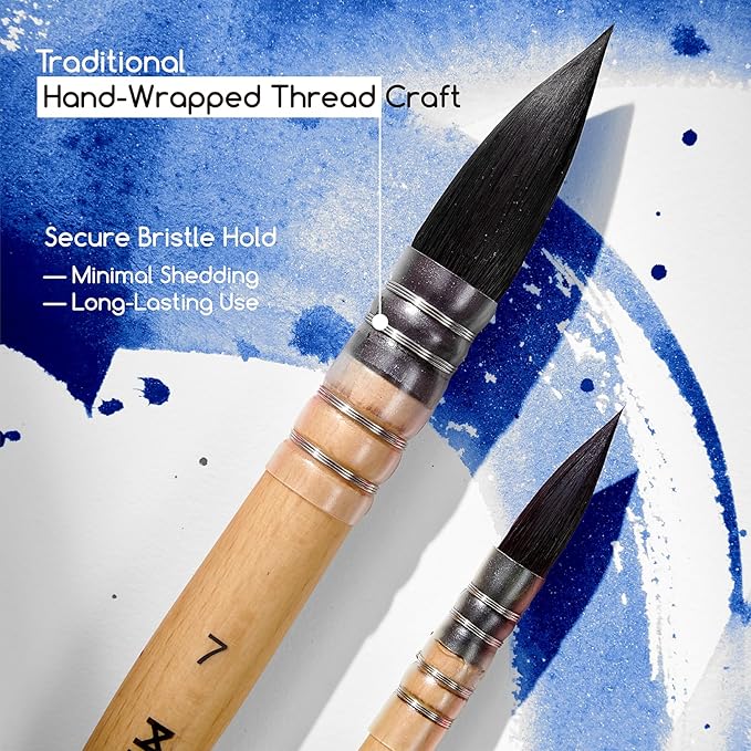 MEEDEN Watercolor Brushes Professional - Synthetic Squirrel Hair Artist Paint Brushes Set with Beech Wood Handle Great for Artists Hobbyists Size 2