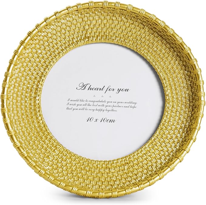 Cuspin 4x4 Round Gold Picture Frame, Vintage Woven Circle Photo Frame by Cuspin