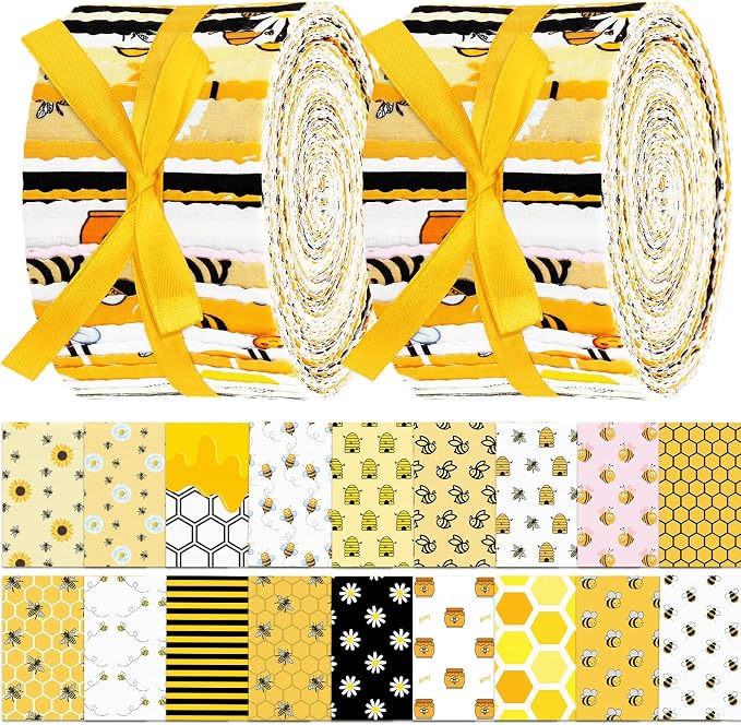 Hosuly 40 Pcs Bee Quilting Fabric Honey Bee Daisy Honeycomb Sunflower Quilting by Hosuly