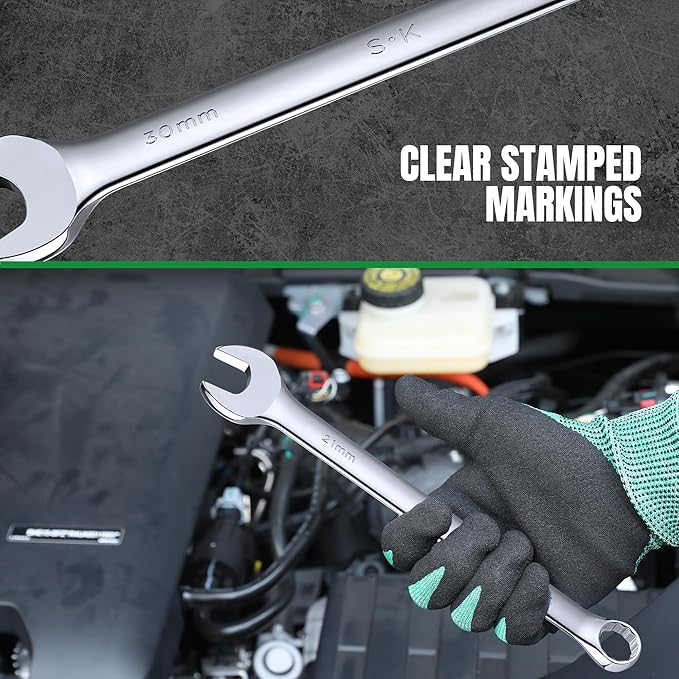 SK Combination Wrench Set, Metric 6 to 32mm, 22-Piece, SuperKrome Finish, Premium CR-V Construction, with Rolling Pouch