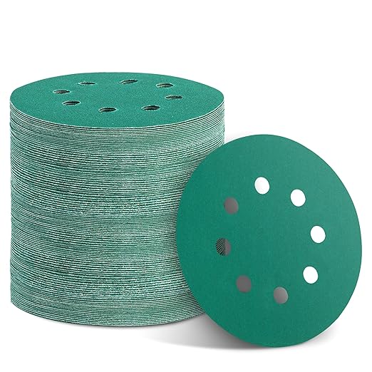100PCS 400 Grit Premium Green Sanding Discs, 5-Inch 8-Hole Sandpaper for Random Orbital Sander