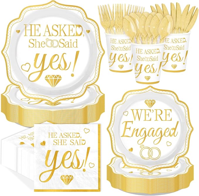 168 Pcs Happy Engagement Party Decoration She Said Yes Plates Napkins Cups by Greencian