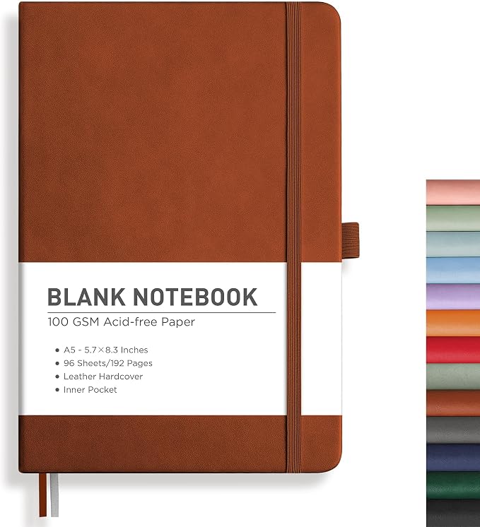 RETTACY Blank Journal Notebook, 192 Pages, A5 Medium Size | Leather Hardcover by RETTACY