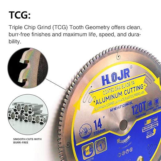 Aluminum Cutting Circular Saw Blade, Thin Aluminum,The Cutting Head uses a Special Anti-Heat Sticking Coating with high Finish and Long Life,NFM 14 inch 120-Tooth 1" -TA