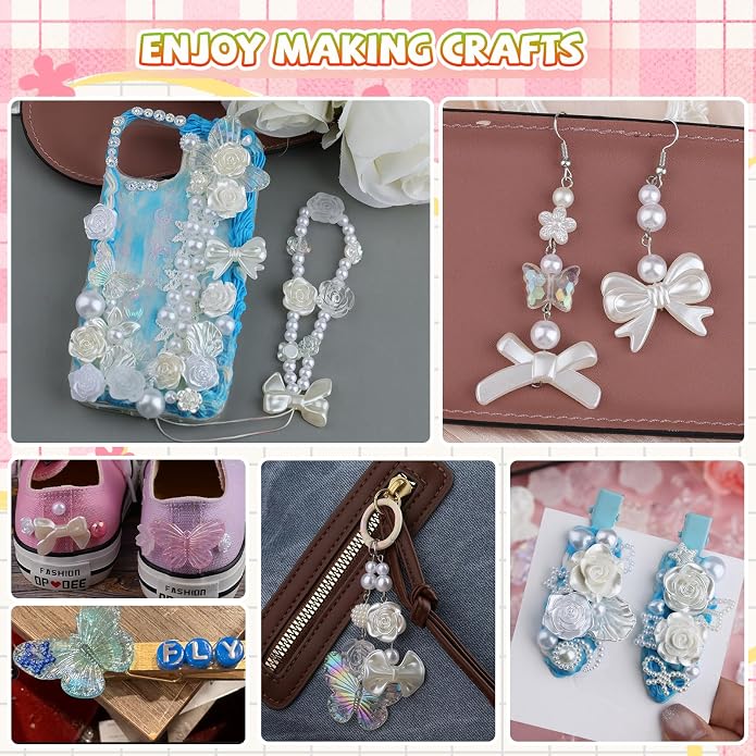 350 Pieces 3D Resin ABS Colorful Rose Flower Bows Butterfly Charms - Image 8