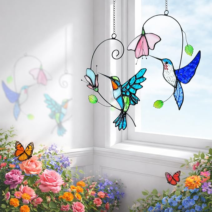 2 Packs Hummingbird Stained Glass Window, Stained Glass Window Hanging - Image 6