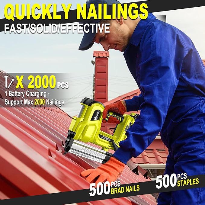 SILVEL 2" Cordless Brad Nailer, 2-in-1 21V Electric Brad Nailer Stapler with 2 * 4.0Ah Battery, 1000pcs Nails, 18GA Staples, Adjustable Depth for Woodworking, Home Improvement