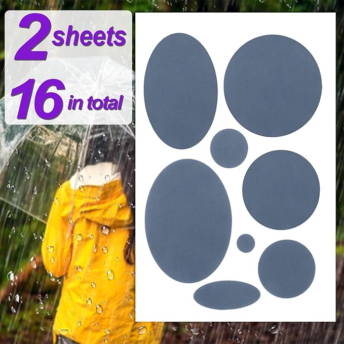 16PCS Down Jacket Repair Patch, Self Adhesive Puffer Jacket Repair Kit, Gray Nylon Fabric Repair Tape for Coats, Tents, Sleeping Bags
